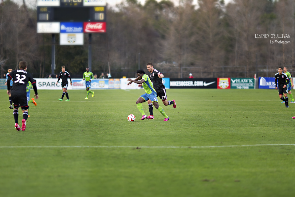 Sports photography shot of a Sounders player during a Charleston, SC match.