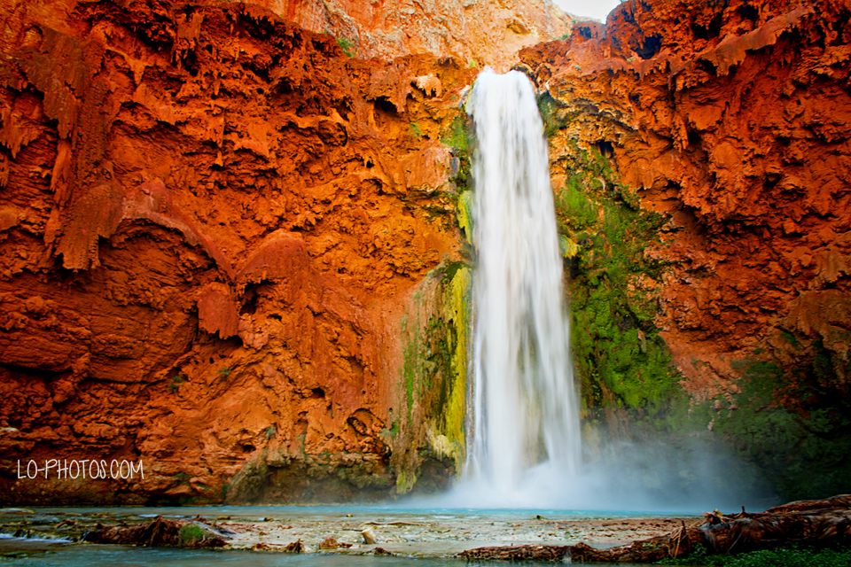 Sunlight on the red rock canyon walls of Havasupai, Arizona