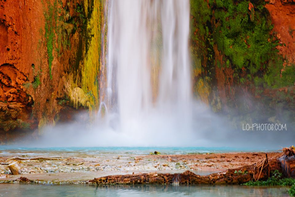 Hikers making their way down the desert trail into Havasupai, Arizona