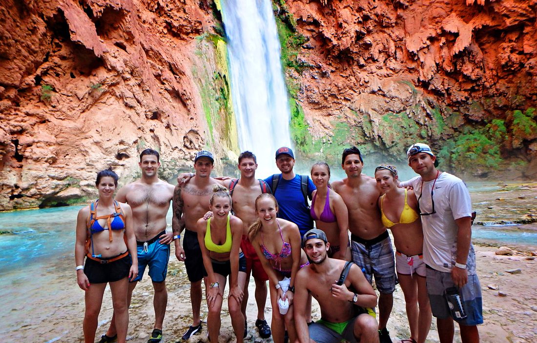 Mooney Falls dropping dramatically into a canyon pool in Havasupai
