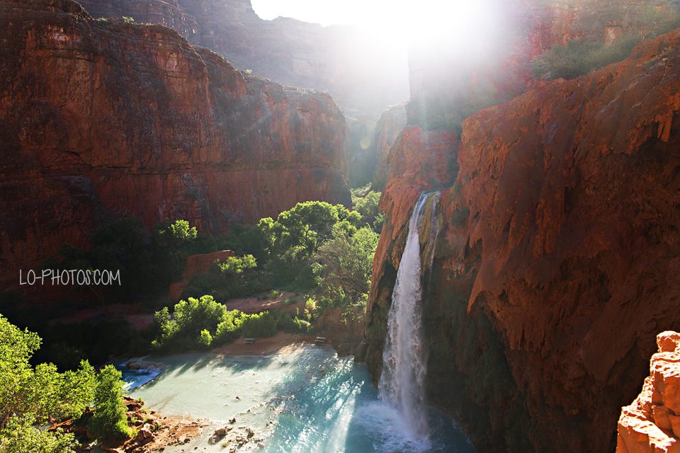 Chains and ladders leading hikers down the cliffside at Mooney Falls