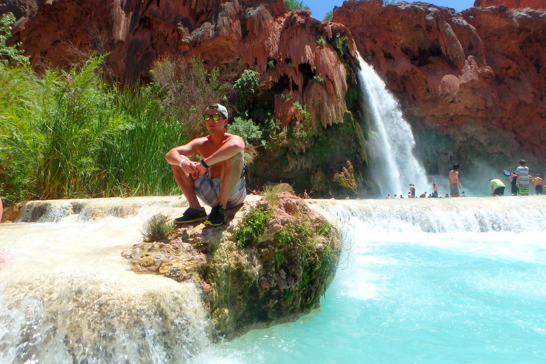Sunlight on the red rock canyon walls of Havasupai, Arizona