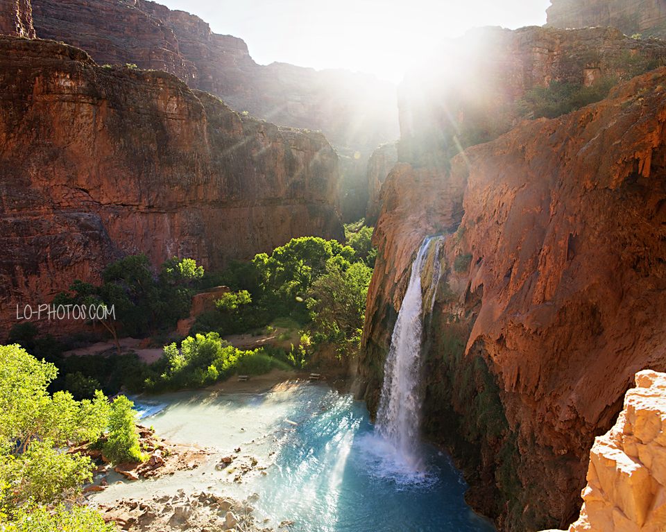 Group of friends hiking the canyon trail toward Havasu Falls