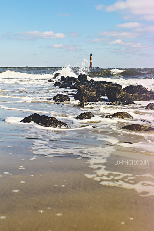 Morris Island Lighthouse viewed from the shore at Folly Beach