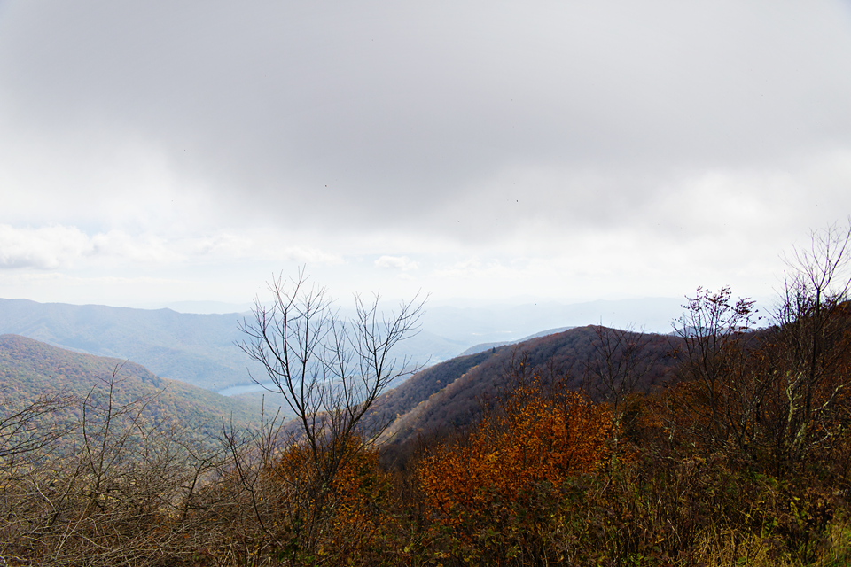 Blue Ridge Parkway overlook with layered mountain views