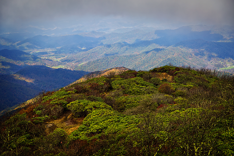 Blue Ridge Parkway overlook with layered mountain views