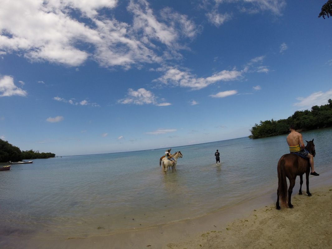 Caribbean Sea view from a white sand beach in Ocho Rios, Jamaica