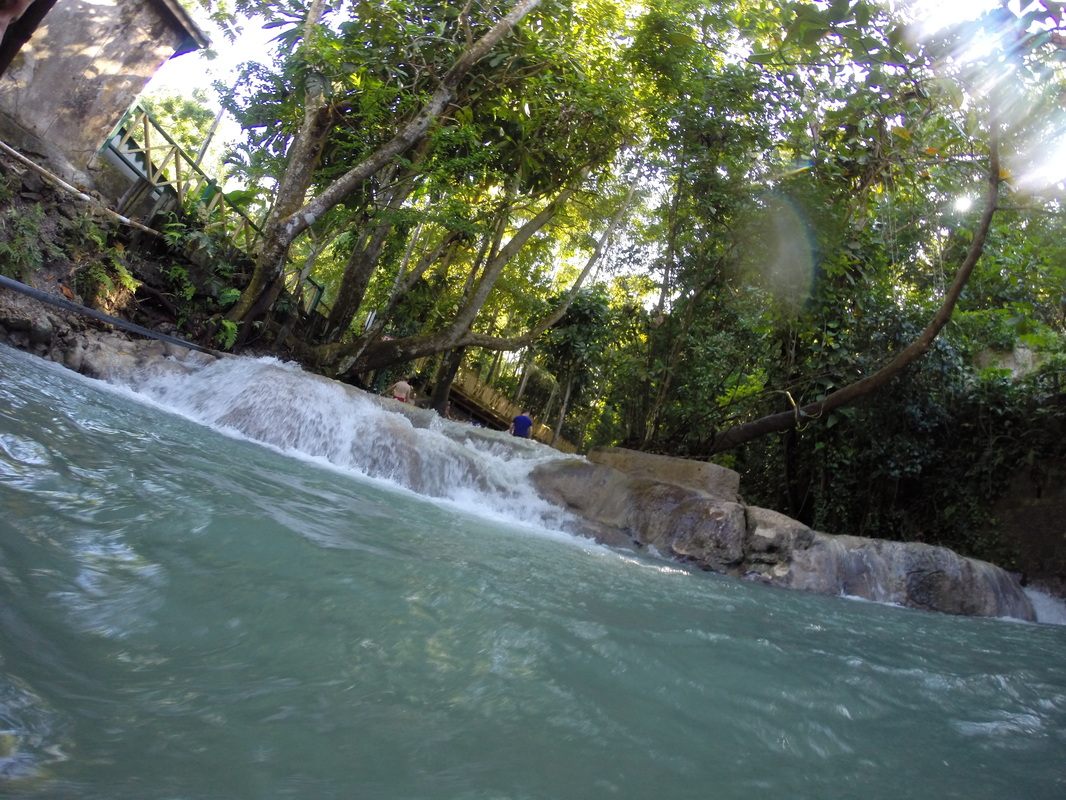 Water cascading over Dunn River Falls in Ocho Rios, Jamaica