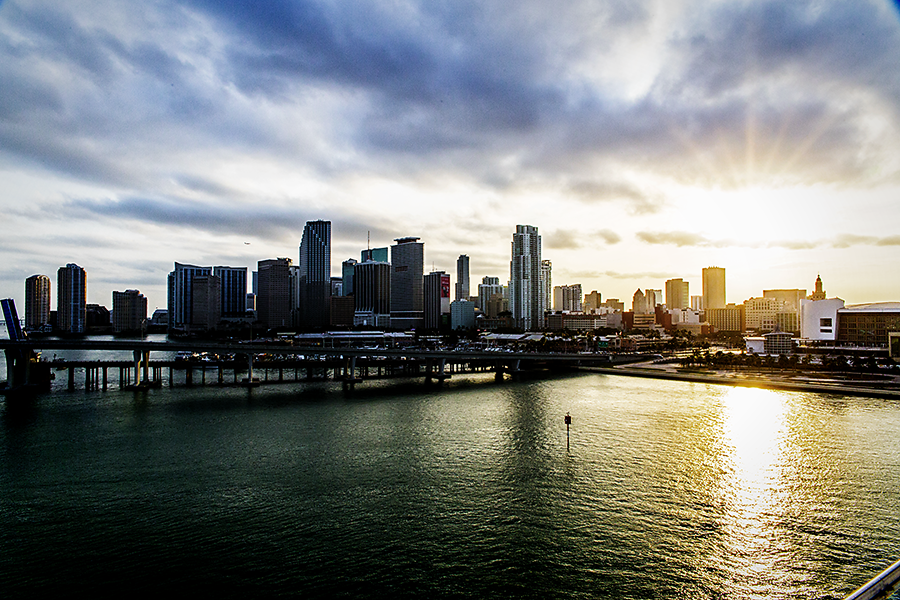 Sunset colors over the port of Miami