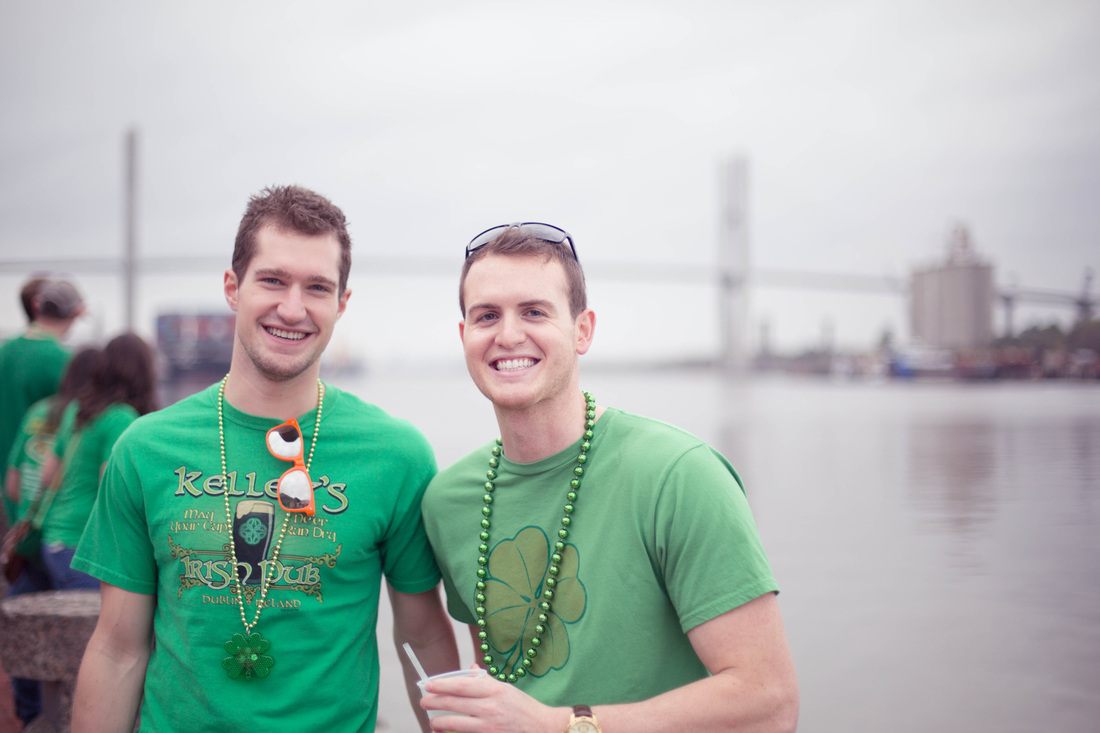 Street scene from Savannah's St. Patrick's Day celebration in the historic district