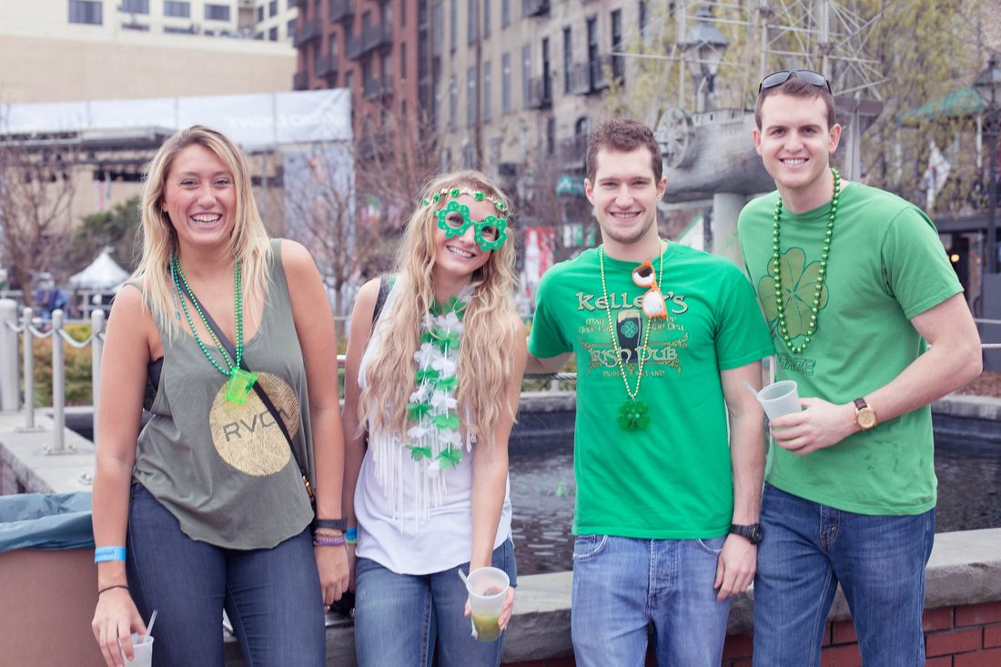 Historic Savannah square decorated and packed for the St. Patrick's Day celebration