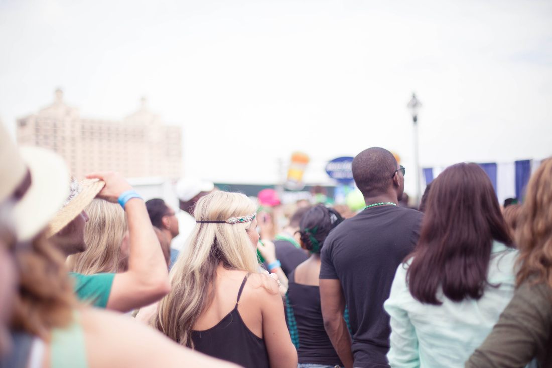 Historic Savannah square decorated and packed for the St. Patrick's Day celebration