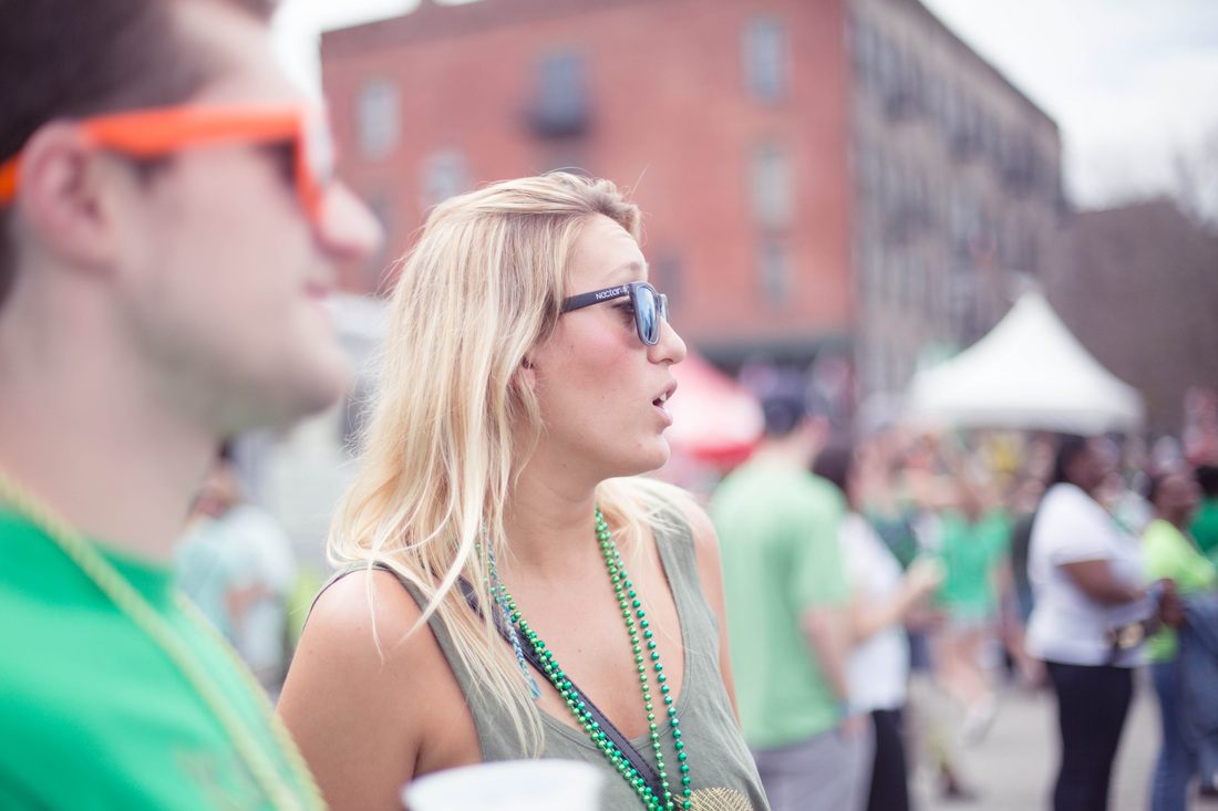 Friends enjoying the St. Patrick's Day festivities on the streets of Savannah