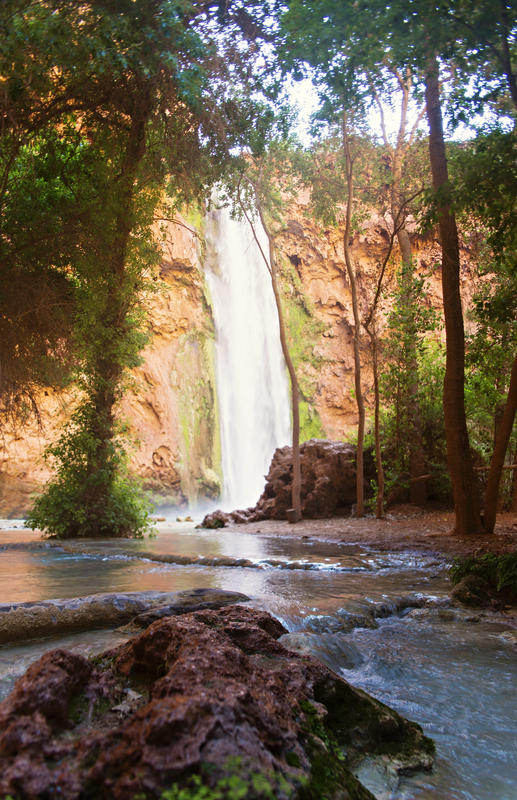 Canyon walls glowing in afternoon light along the Havasupai trail