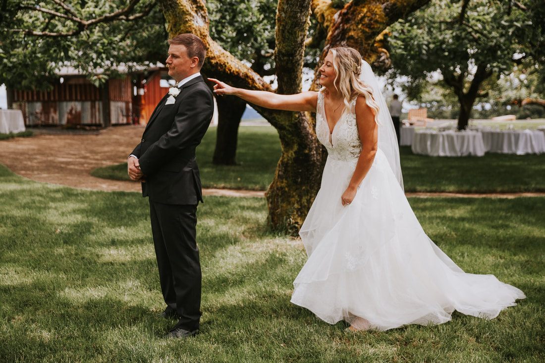 Bride getting ready before her cherry orchard wedding at The Orchard at Sunshine Hill in Chehalis, WA.