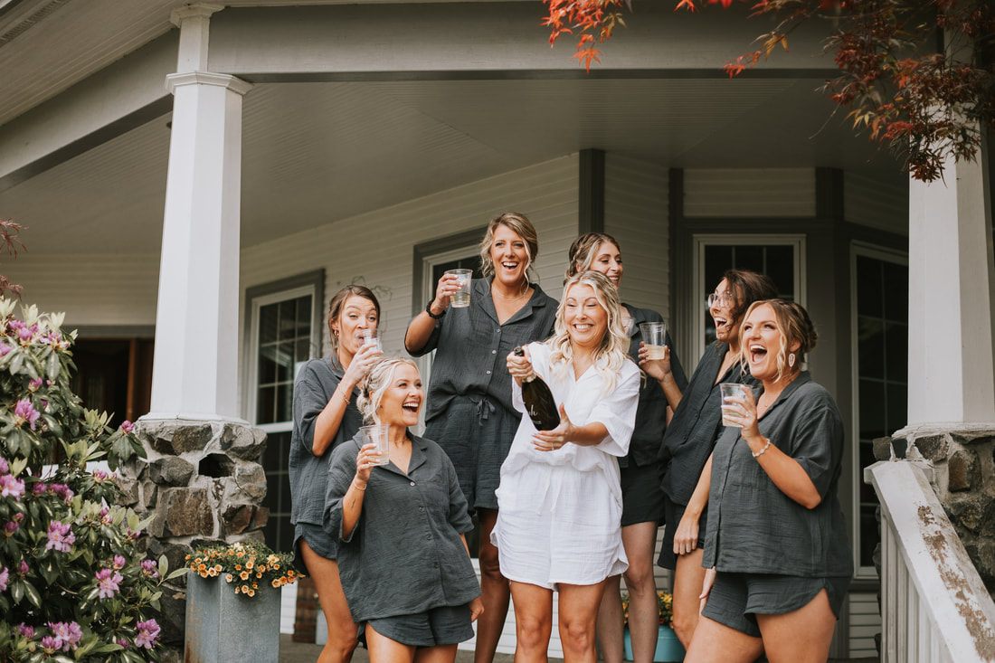 Candid moment of laughter between the bride and groom during their Chehalis wedding.