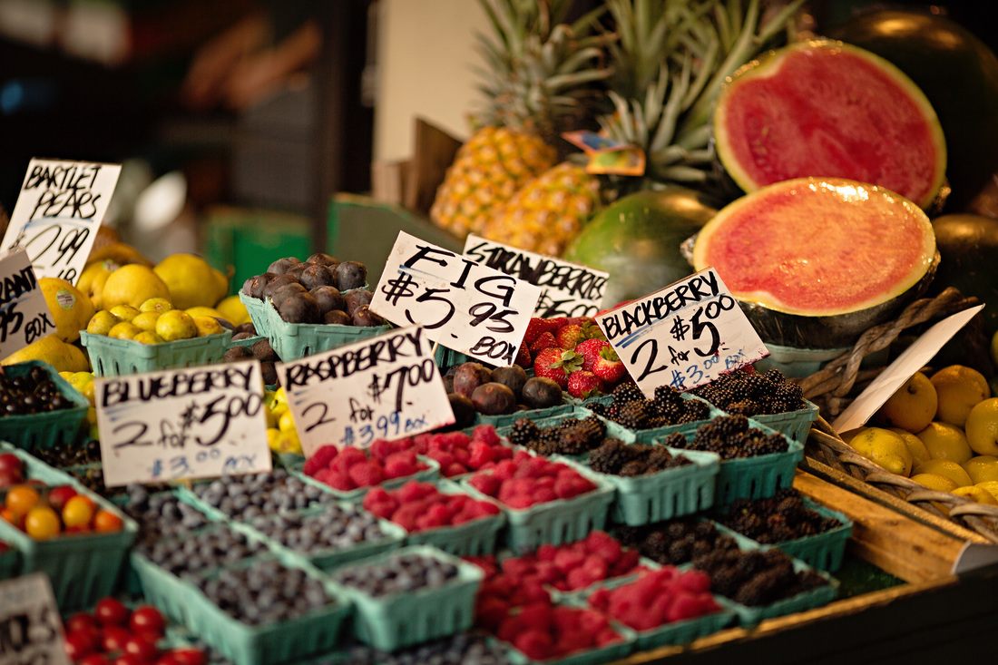 Pike Place Market street scene in downtown Seattle