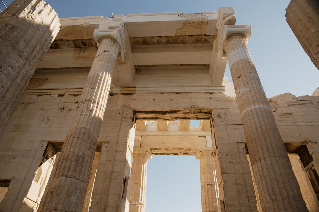 Sunlit ruins along the ancient Agora in Athens