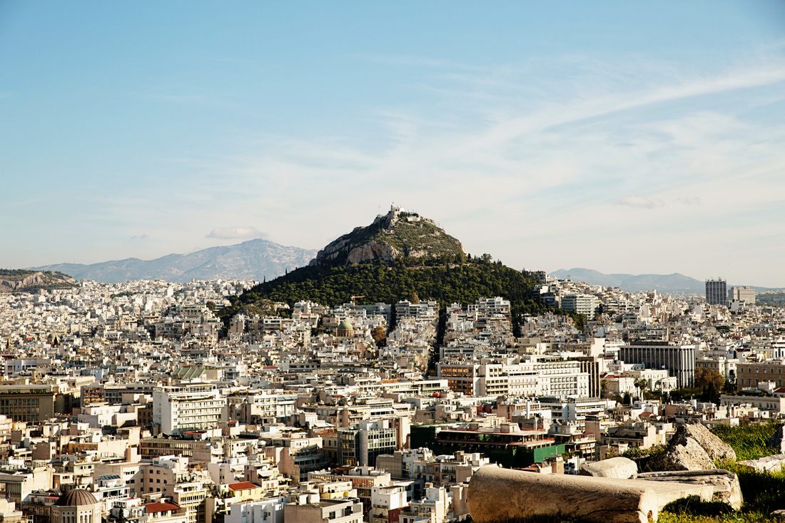 Athens street scene near the base of the Acropolis hill
