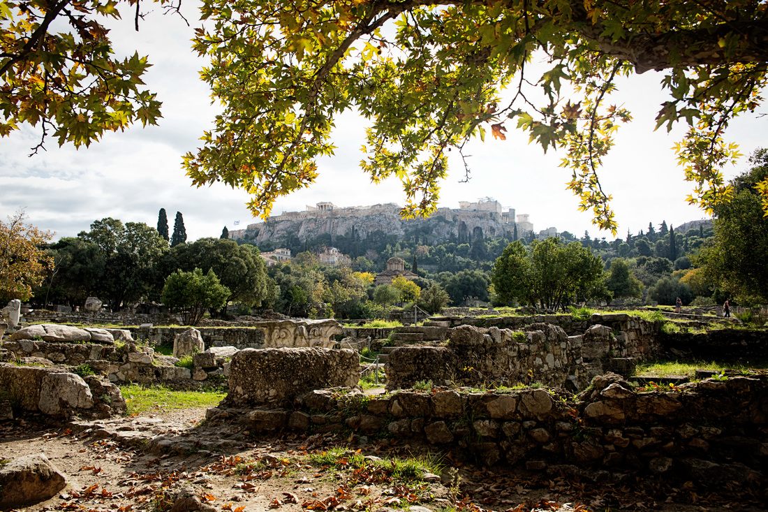Ancient marble columns of the Acropolis in Athens, Greece, a different view