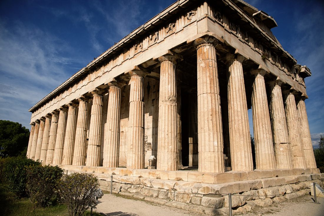 Sunlit ruins along the ancient Agora in Athens, a different view