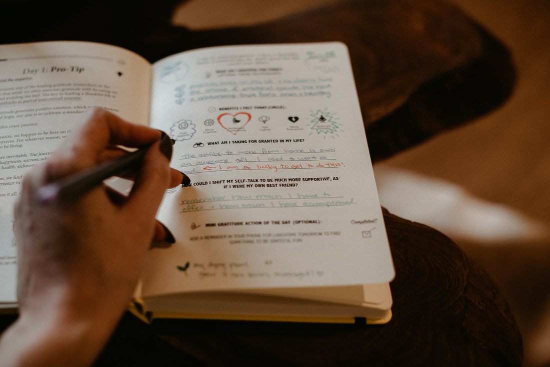 Habit Nest journal styled with coffee and workspace props