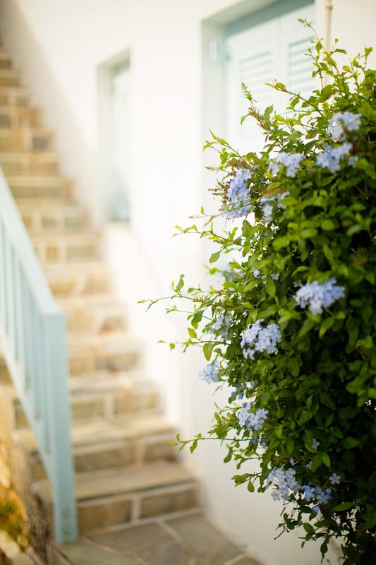 A quiet stone-paved alley in a Paros village