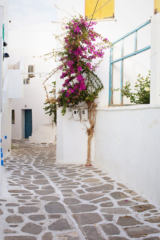 A secluded beach cove on the island of Paros