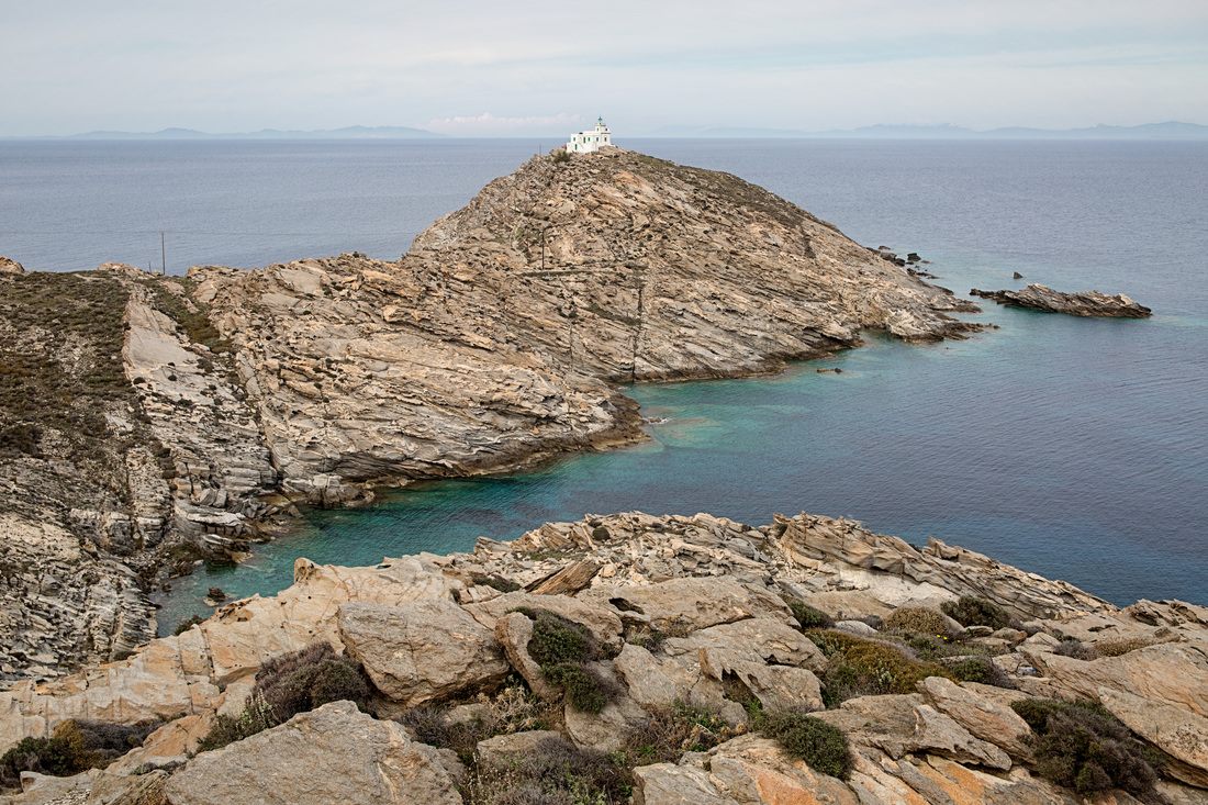 Hikers on a trail through the hills of Paros (another frame from the trip)