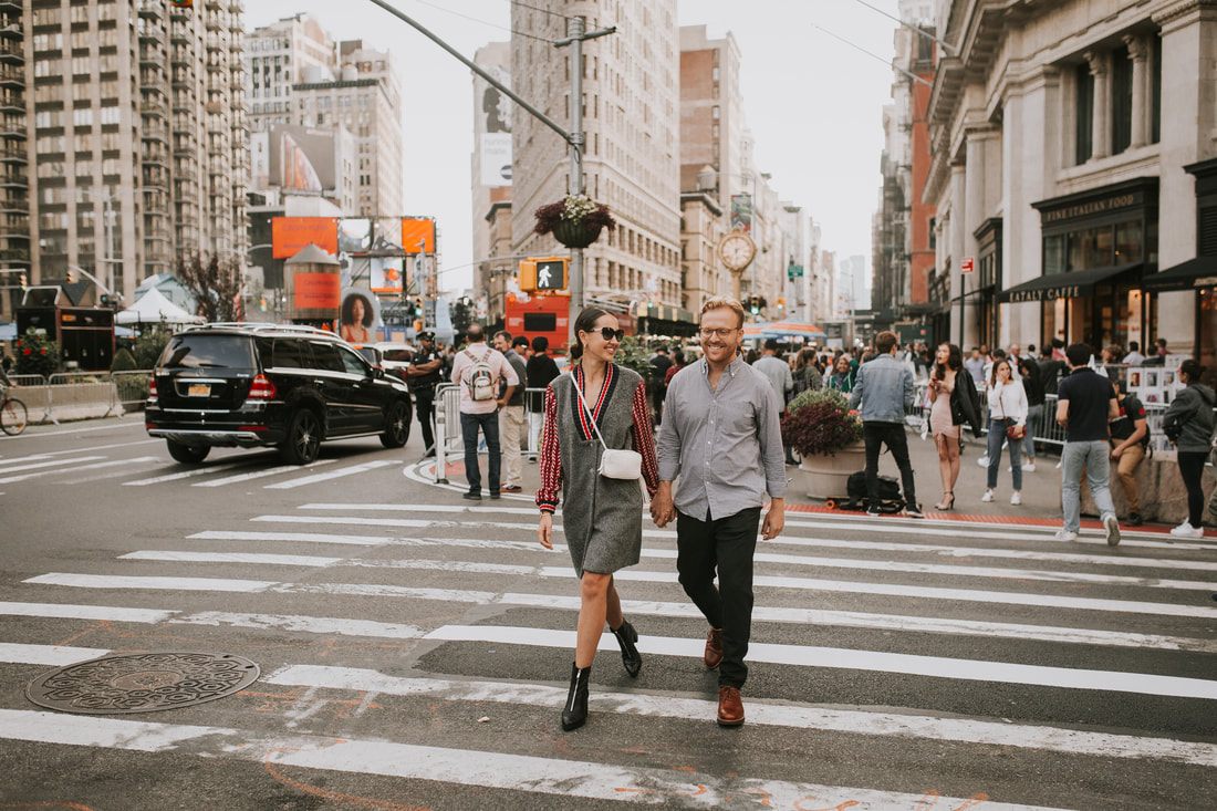 Candid moment between the couple near the Flatiron District in NYC