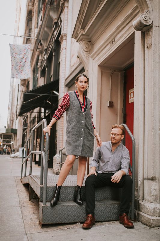 Engagement portrait framed by New York City's unique urban textures