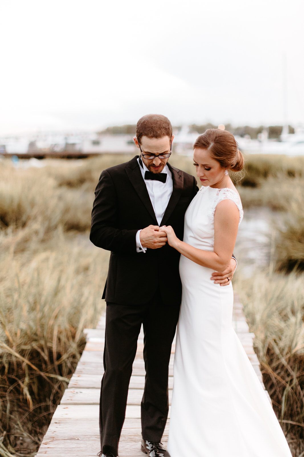 The couple during their vows at the Historic Rice Mill ceremony