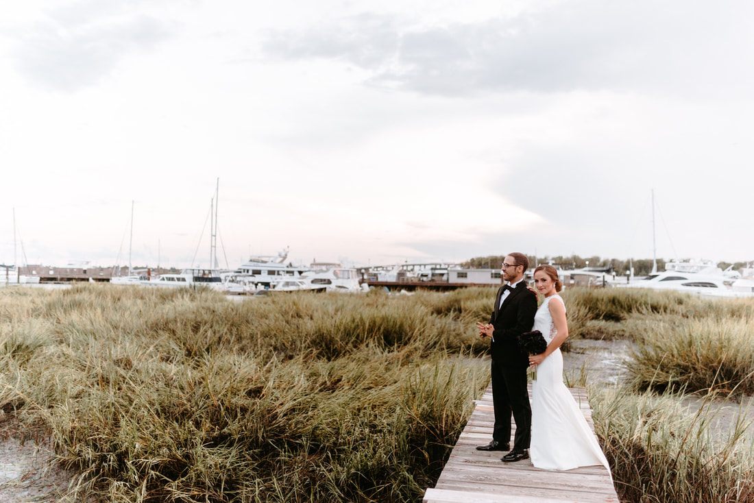 The Historic Rice Mill wedding venue lit up in the evening