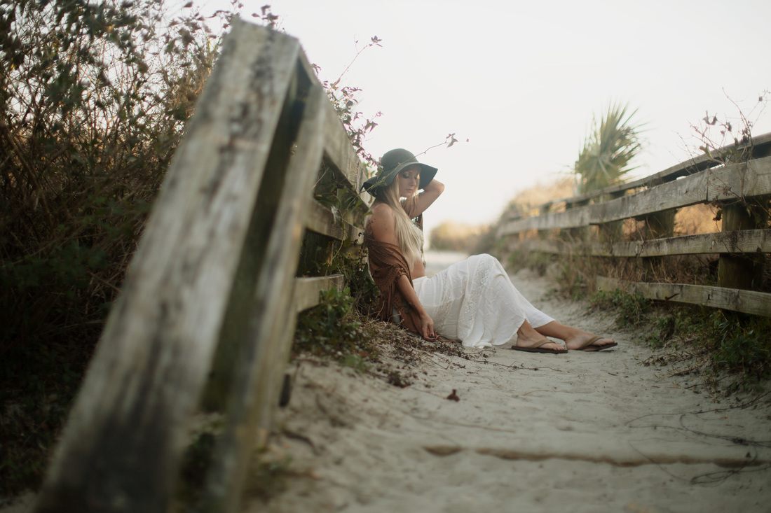 Outdoor self-portrait testing framing before stepping into the shot