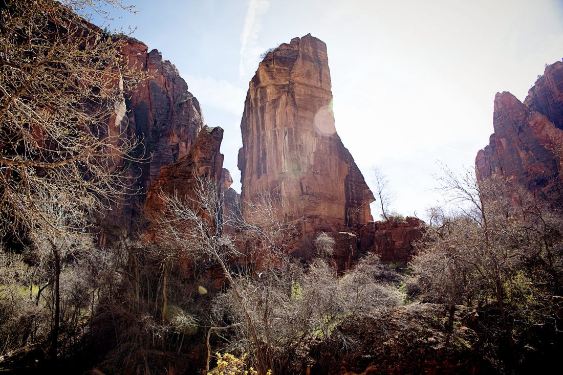 Towering canyon walls at Zion National Park, Utah
