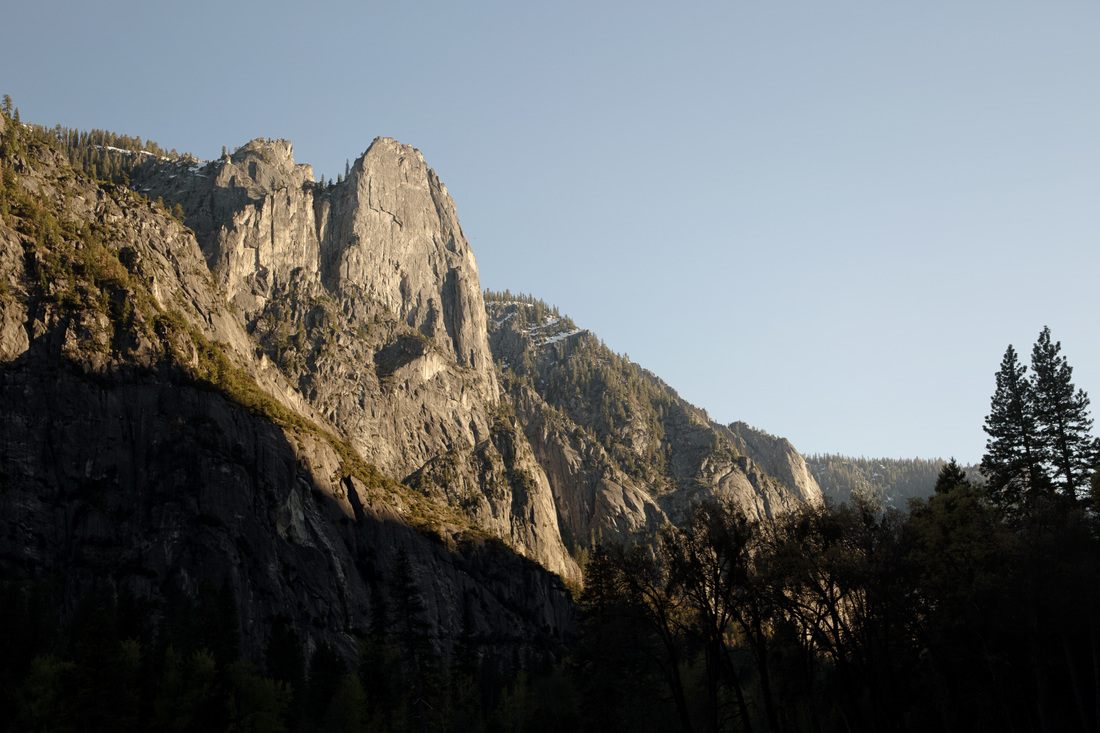 A waterfall cascading down rock in Yosemite National Park