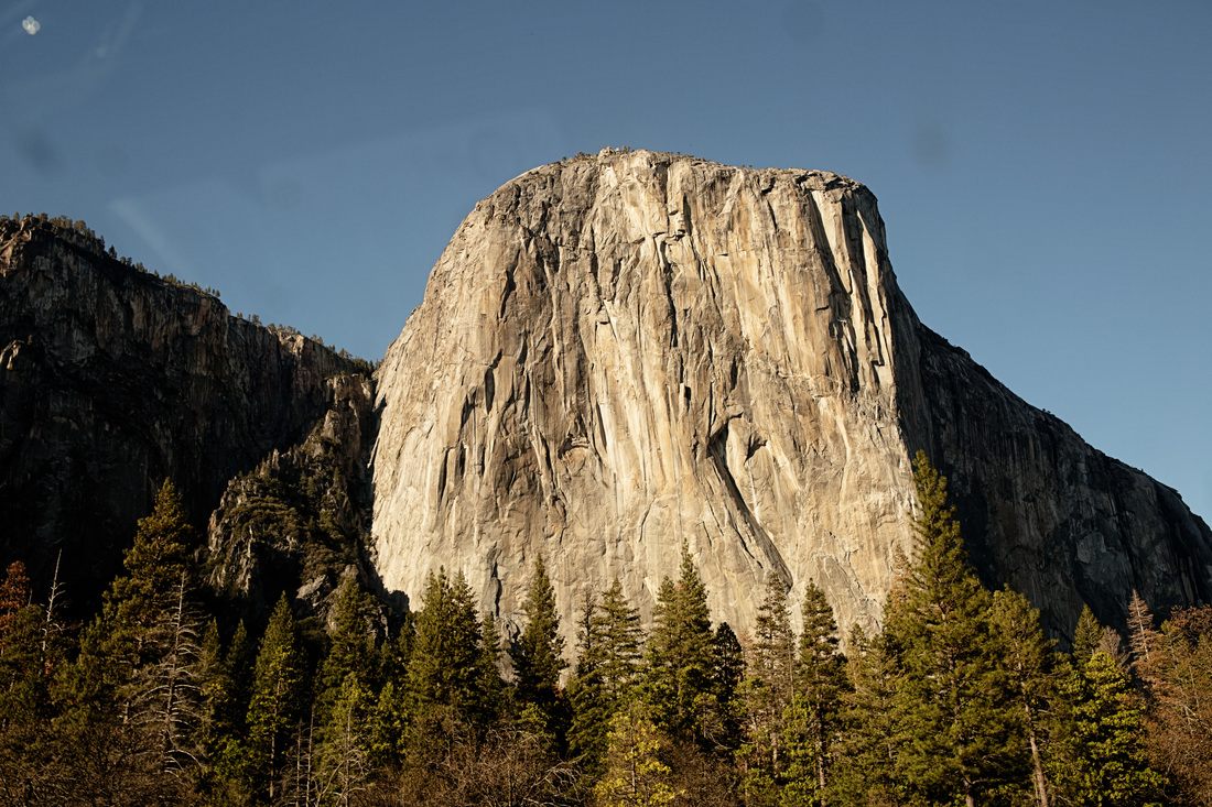 Golden hour light over the granite domes of Yosemite