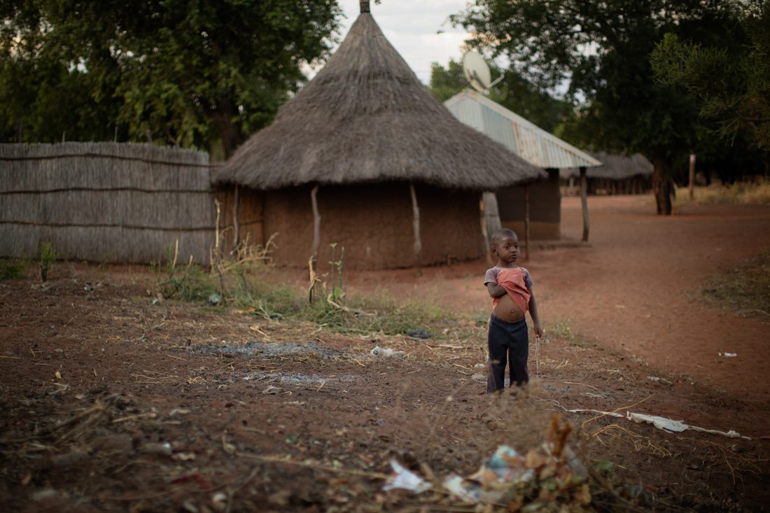 Traditional thatched-roof huts in Chief Mukuni Village, Zambia