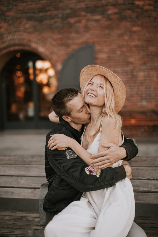 Editorial-style engagement portrait of Valentina and Alex in Brooklyn