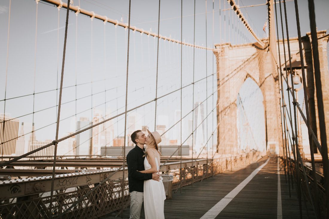 Candid embrace between the couple on a quiet Brooklyn street
