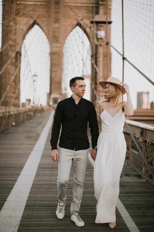Editorial-style engagement portrait of Valentina and Alex in Brooklyn