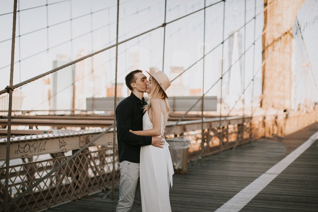 Candid embrace between the couple on a quiet Brooklyn street