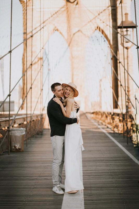 Editorial-style engagement portrait of Valentina and Alex in Brooklyn