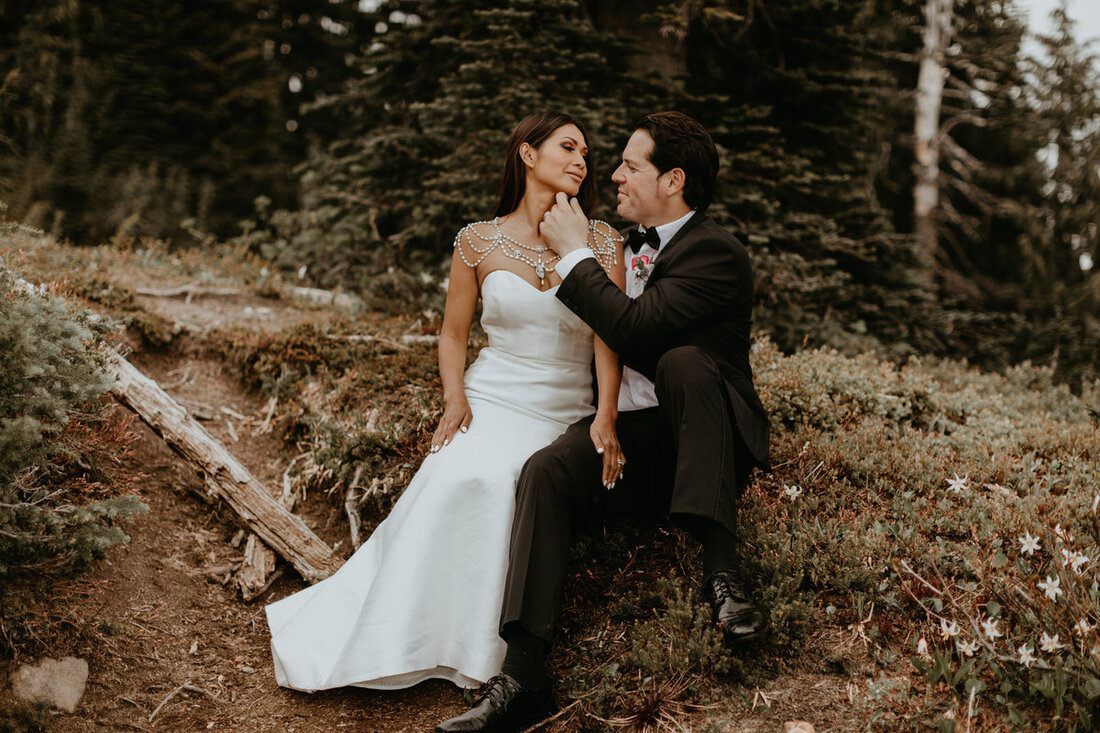 Close-up of the couple embracing during their 10-year anniversary vow renewal.