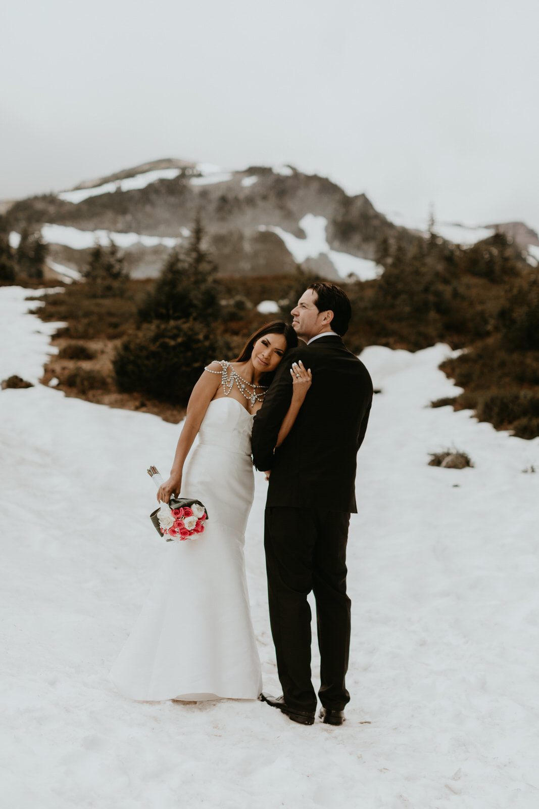 Wide shot of Mt. Rainier towering over the vow renewal ceremony site.