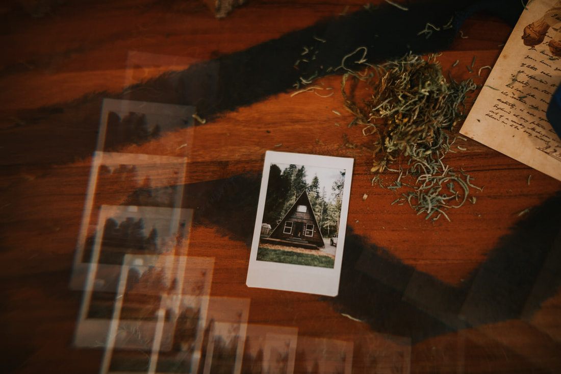Couple sharing a first look outside the a-frame cabin in Index, Washington
