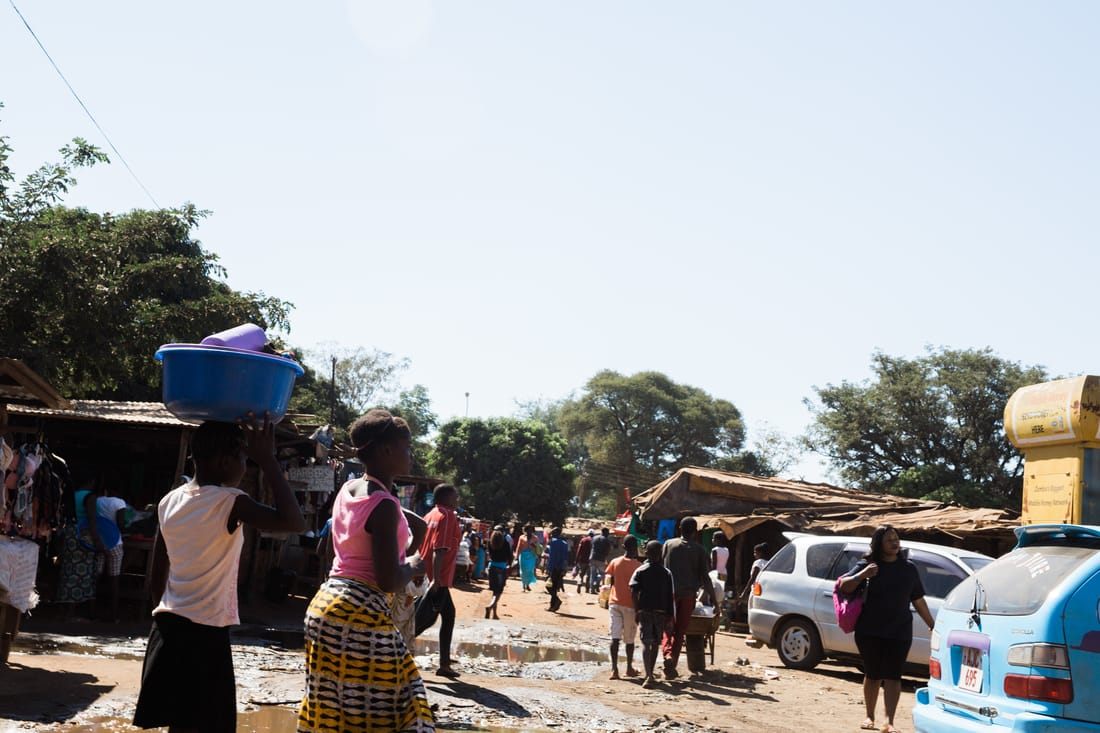 Everyday commerce at an informal market in Livingstone, Zambia