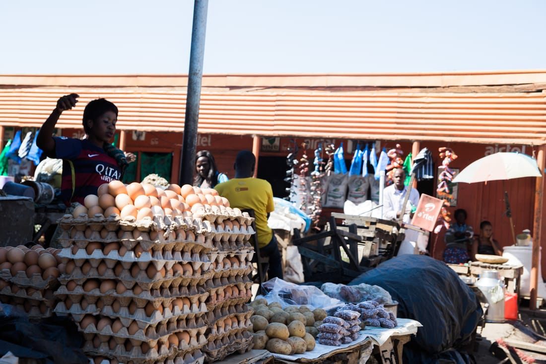 Everyday commerce at an informal market in Livingstone, Zambia