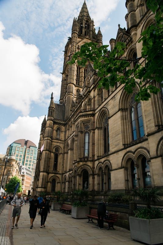 Downtown Manchester, England street scene during a travel layover