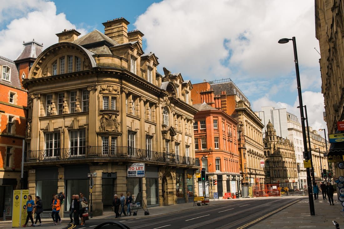 A quiet street in downtown Manchester, England